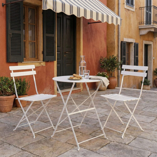 Τραπεζαρία Bistro pakoworld σετ 3τεμ μεταλλική αναδιπλούμενη σε λευκή απόχρωση Φ60x71εκ 400-000014