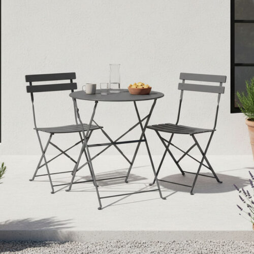 Τραπεζαρία Bistro pakoworld σετ 3τεμ μεταλλική αναδιπλούμενη σε ανθρακί απόχρωση Φ60x71εκ 400-000017
