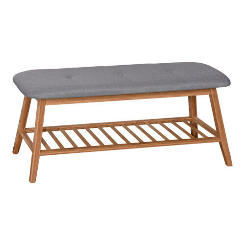 Παπουτσοθήκη-Σκαμπό Zerma pakoworld 4 ζευγών μπαμπού-ύφασμα σε φυσική-γκρι απόχρωση 100x30.5x44εκ 408-000017