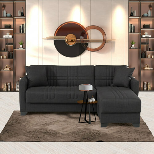 Γωνιακός καναπές-κρεβάτι αναστρέψιμος Stashio pakoworld ύφασμα ανθρακί 202x143x84εκ 418-000002