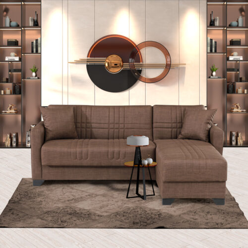 Γωνιακός καναπές-κρεβάτι αναστρέψιμος Stashio pakoworld ύφασμα καφε 202x143x84εκ 418-000003