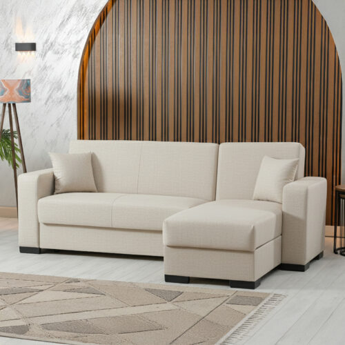 Γωνιακός καναπές-κρεβάτι αναστρέψιμος Dumma pakoworld ύφασμα κρεμ 226x148x86εκ 418-000004